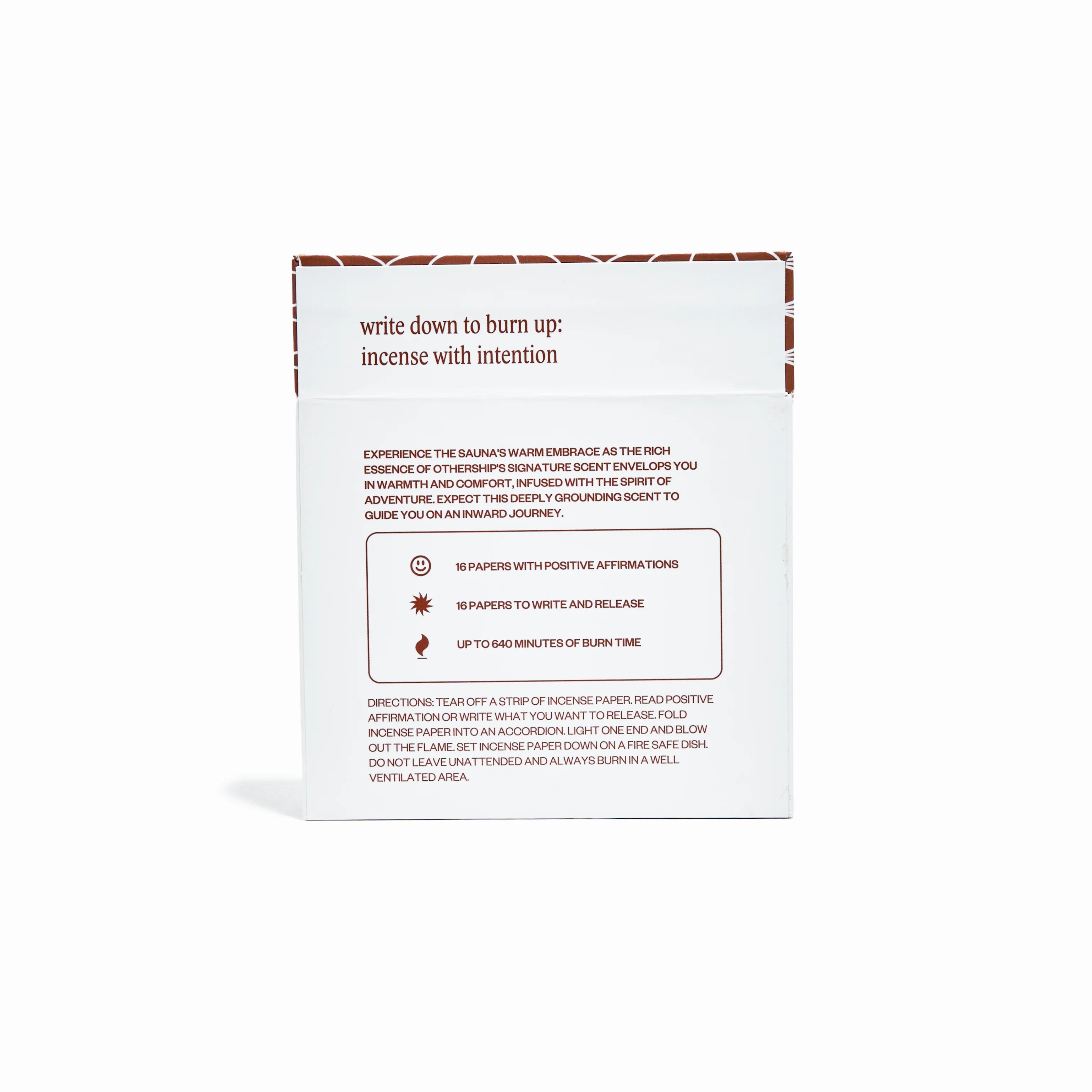 Open package of Othership Affirmation Incense Papers showing incense sheets, ceramic holder, and ritual guide.